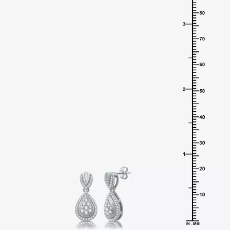 Diamond Blossom Womens 1/2 CT. T.W. Natural White Diamond Sterling Silver Pear Drop Earrings