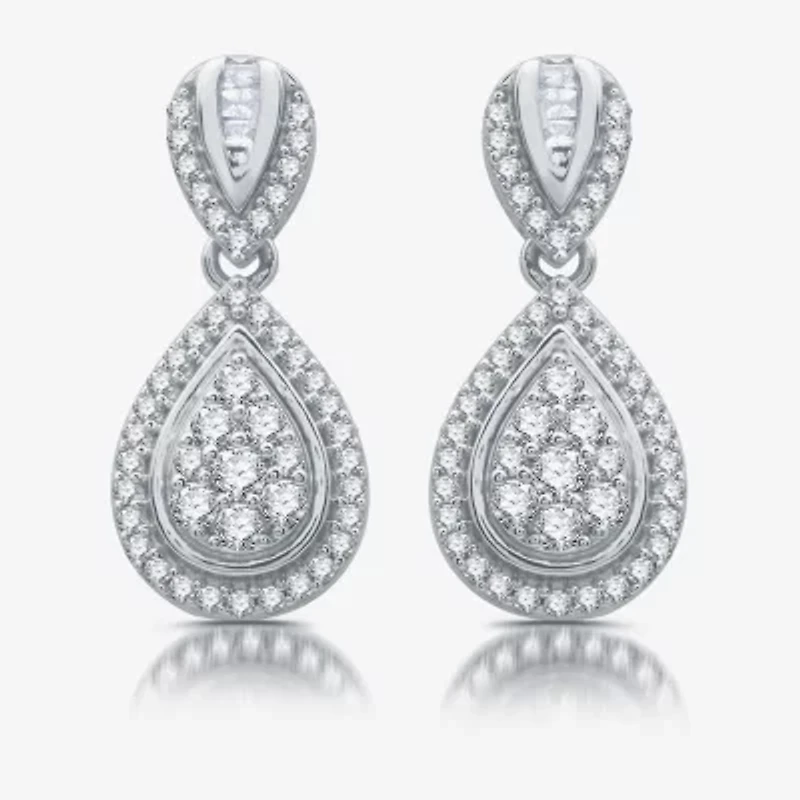 Diamond Blossom Womens 1/2 CT. T.W. Natural White Diamond Sterling Silver Pear Drop Earrings