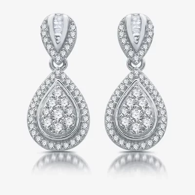 Diamond Blossom Womens 1/2 CT. T.W. Natural White Diamond Sterling Silver Pear Drop Earrings