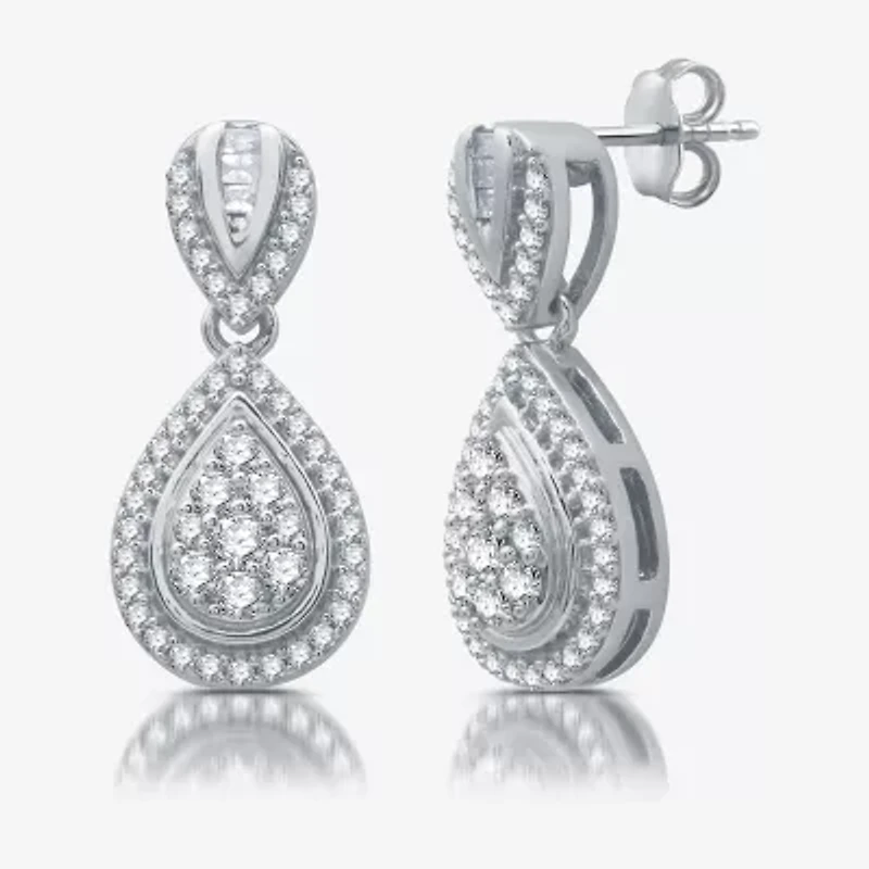 Diamond Blossom Womens 1/2 CT. T.W. Natural White Diamond Sterling Silver Pear Drop Earrings