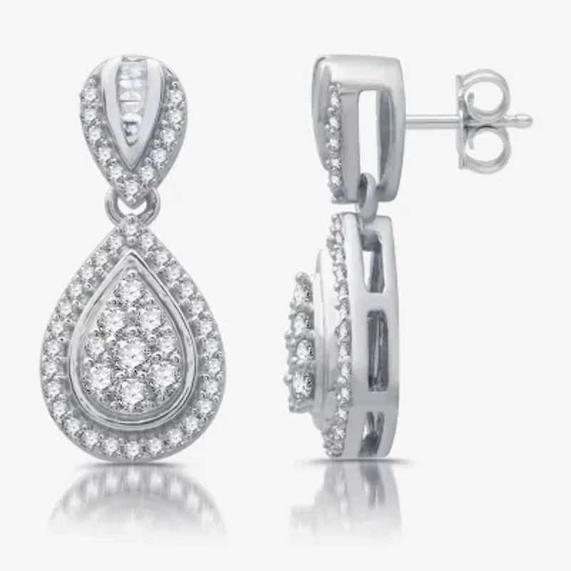 Diamond Blossom Womens 1/2 CT. T.W. Natural White Diamond Sterling Silver Pear Drop Earrings