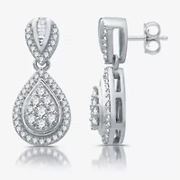 Diamond Blossom Womens 1/2 CT. T.W. Natural White Diamond Sterling Silver Pear Drop Earrings