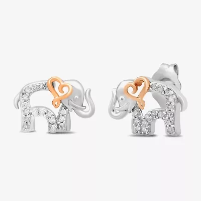 Elephant 1/10 CT. T.W. Natural White Diamond 14K Rose Gold Over Silver Sterling Silver 8.4mm Heart Stud Earrings