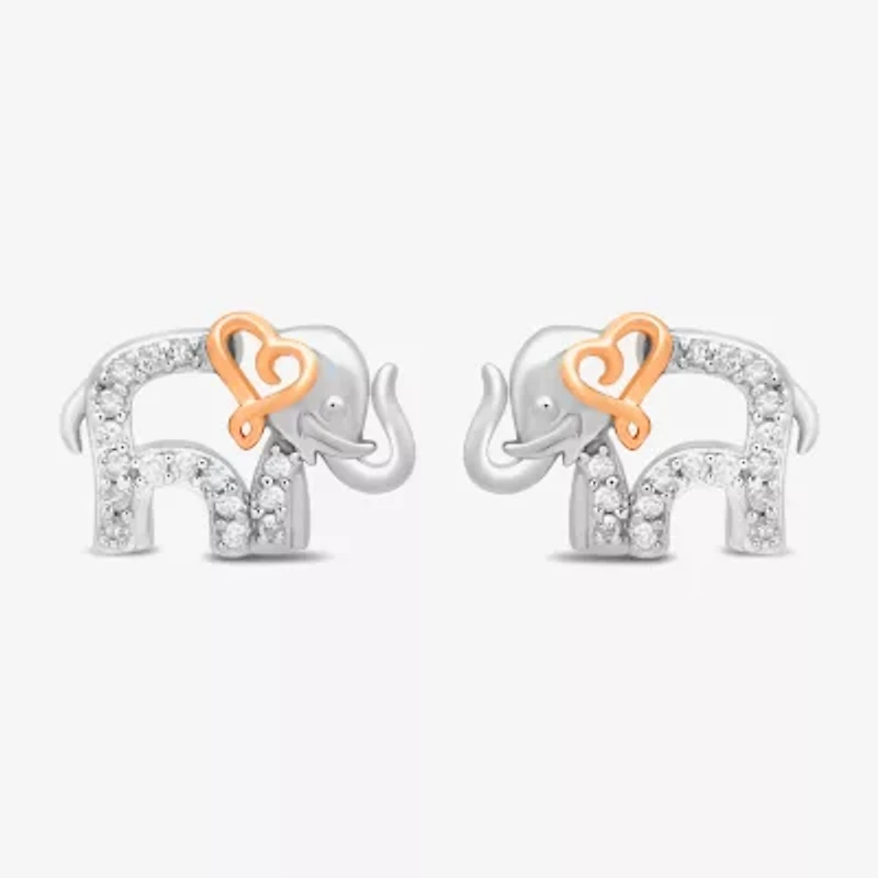 Elephant 1/10 CT. T.W. Natural White Diamond 14K Rose Gold Over Silver Sterling Silver 8.4mm Heart Stud Earrings