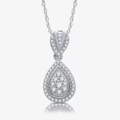 Diamond Blossom Womens 1/4 CT. T.W. Natural White Diamond Sterling Silver Pear 18 Inch Pendant Necklace
