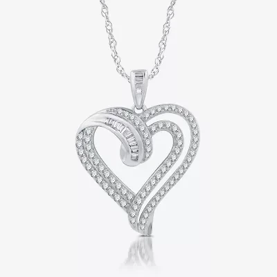 (H-I / I1) Womens 1 CT. T.W. Lab Grown White Diamond Sterling Silver Heart 18 Inch Pendant Necklace