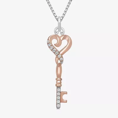 Hallmark Diamonds Womens 1/10 CT. T.W. Natural White Diamond 14K Rose Gold Over Silver Sterling Silver Heart Keys 18 Inch Pendant Necklace