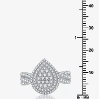 Womens 3/4 CT. T.W. Natural White Diamond Sterling Silver Pear Halo Side Stone Cocktail Ring