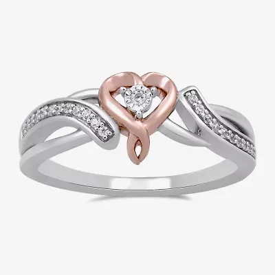 Hallmark Diamonds Womens 1/10 CT. T.W. Natural White Diamond 14K Rose Gold Over Silver Sterling Heart Cocktail Ring