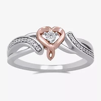 Hallmark Diamonds Womens 1/10 CT. T.W. Natural White Diamond 14K Rose Gold Over Silver Sterling Heart Cocktail Ring