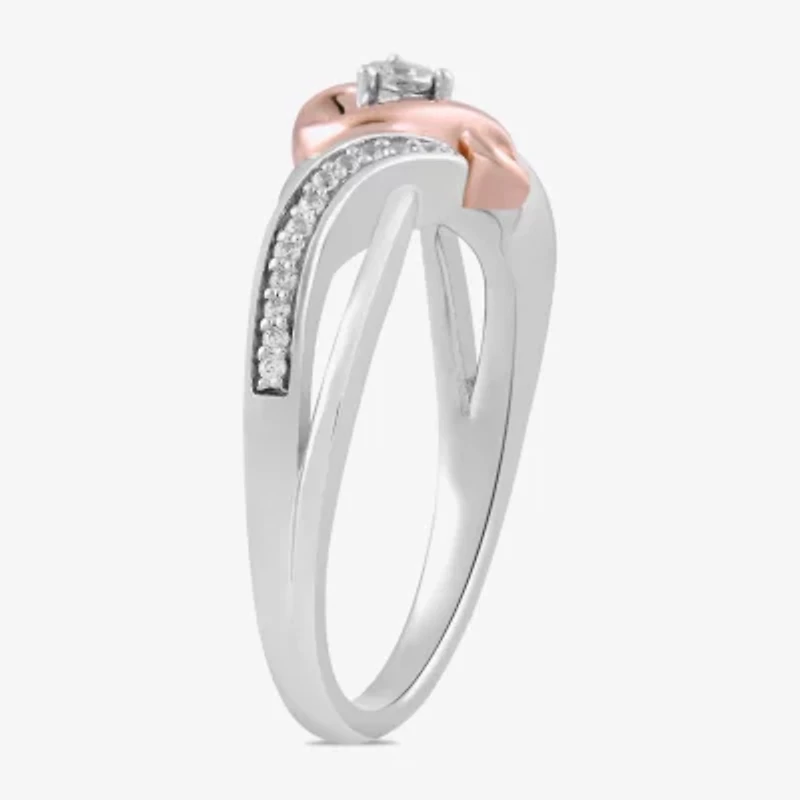 Hallmark Diamonds Womens 1/10 CT. T.W. Natural White Diamond 14K Rose Gold Over Silver Sterling Heart Cocktail Ring