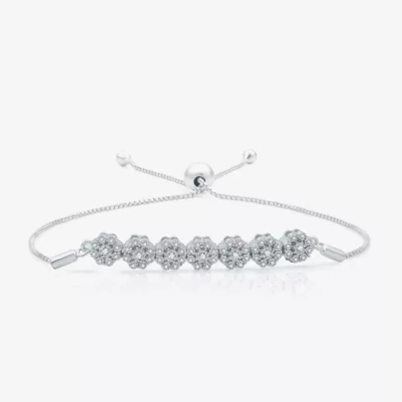 Diamond Blossom Womens 1/ CT. T.W. Natural White Diamond Sterling Silver Bolo Bracelet