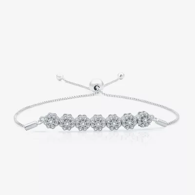 Diamond Blossom Womens 1/4 CT. T.W. Natural White Diamond Sterling Silver Bolo Bracelet