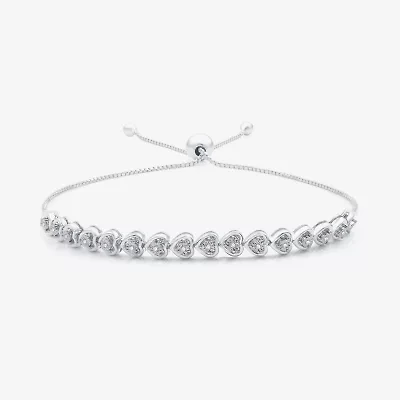 Womens 1/10 CT. T.W. Natural White Diamond Sterling Silver Heart Bolo Bracelet