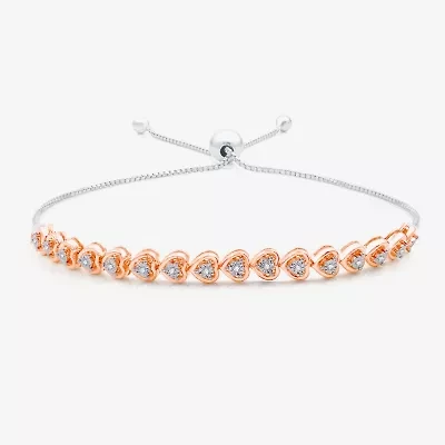 Womens 1/10 CT. T.W. Natural White Diamond Sterling Silver Heart Bolo Bracelet