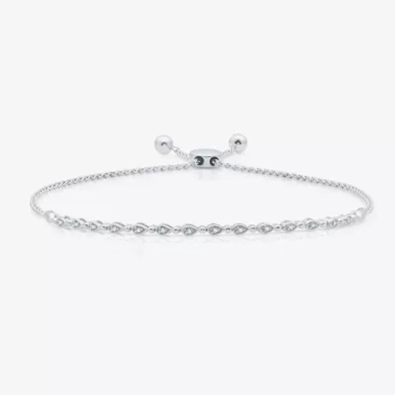 Womens 1/10 CT. T.W. Natural White Diamond Sterling Silver Bolo Bracelet