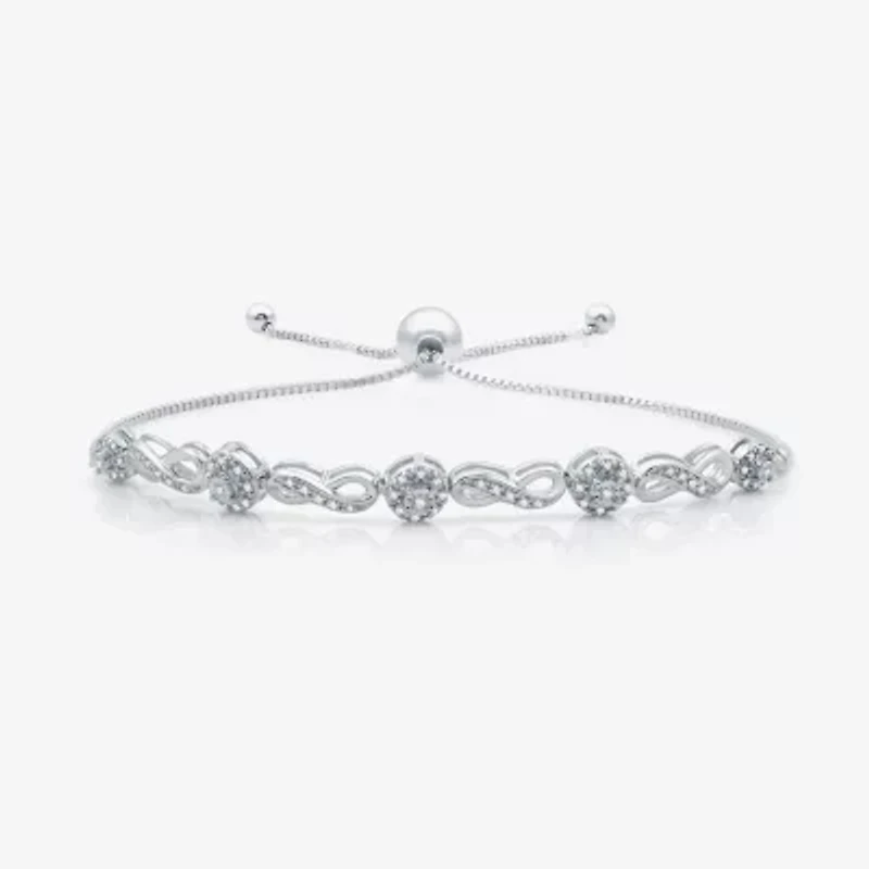 Womens 1/ CT. T.W. Natural White Diamond Sterling Silver Bolo Bracelet