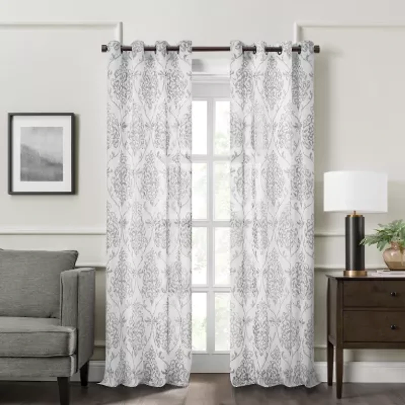 Fieldcrest Heritage Mirron Russell Print Grommet Top Sheer Single Curtain Panel