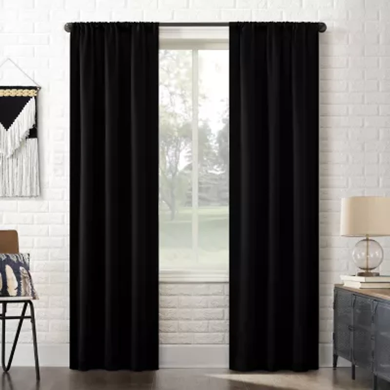 Sun Zero Bergen Rod Pocket 100% Blackout Single Curtain Panel