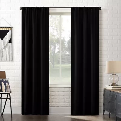 Sun Zero Bergen Rod Pocket 100% Blackout Single Curtain Panel