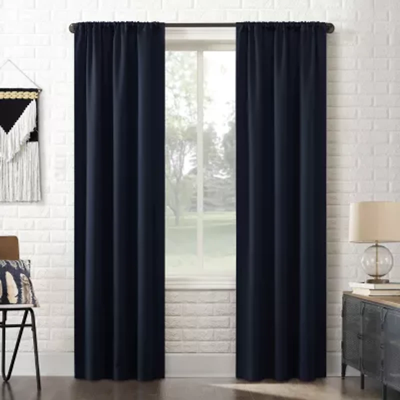 Sun Zero Bergen Rod Pocket 100% Blackout Single Curtain Panel