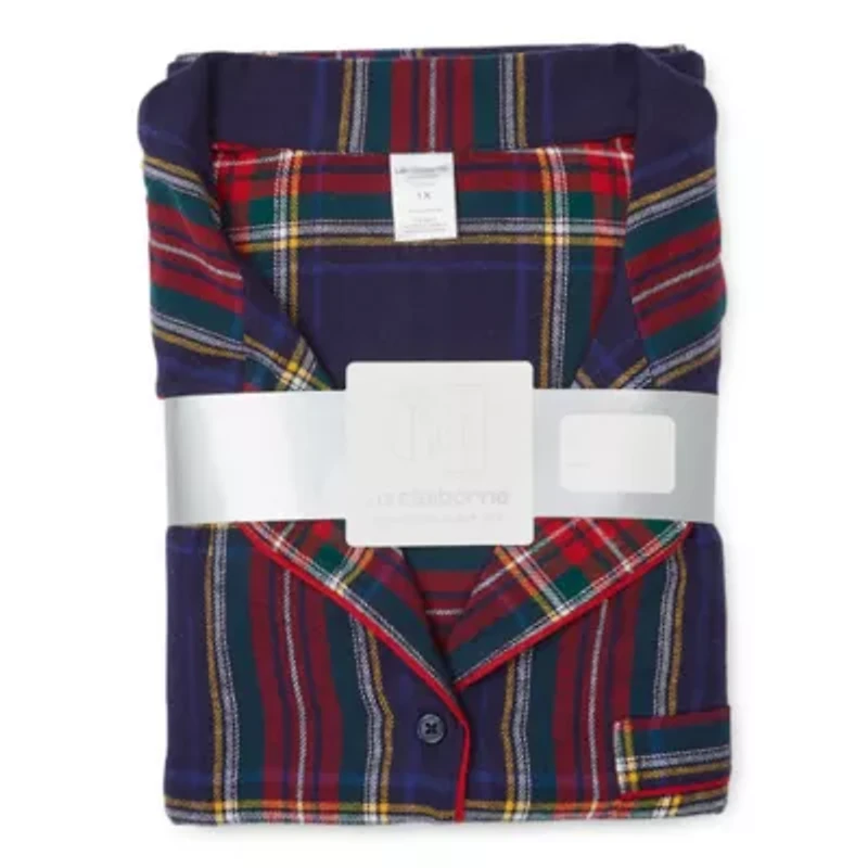 Liz Claiborne Womens Long Sleeve 2-pc. Flannel Pant Pajama Set