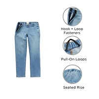 mutual weave Mens Easy-on + Easy-off Seated Wear Adaptive Stretch Fabric Straight Leg Jean