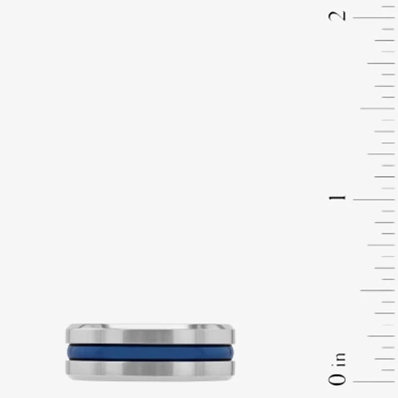 "Thin Blue Line" Mens 8MM Stainless Steel Wedding Band