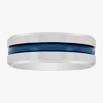 "Thin Blue Line" Mens 8MM Stainless Steel Wedding Band