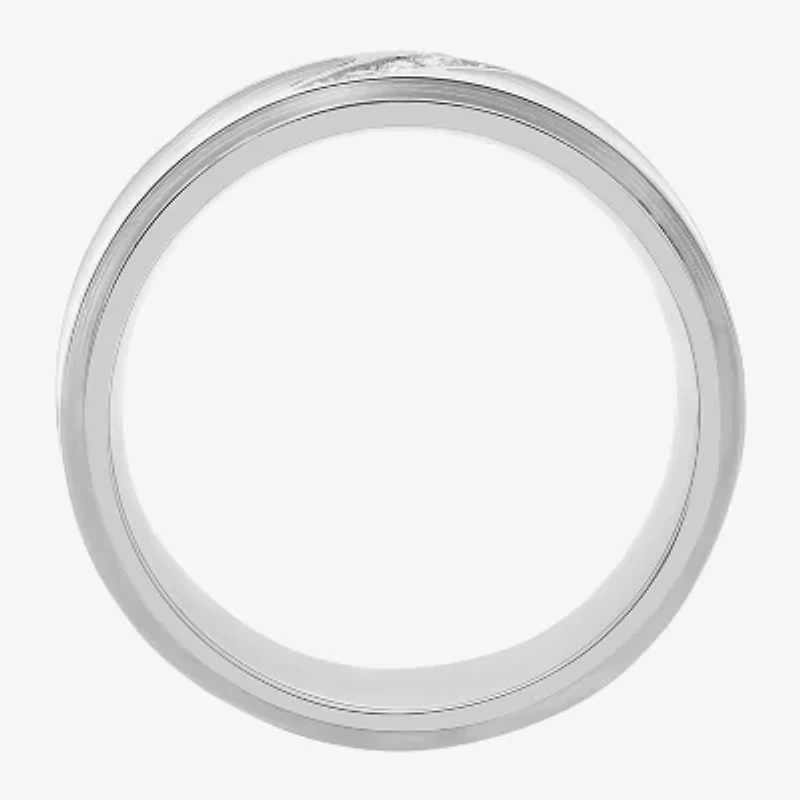 Mens 8MM 1/10 CT. T.W. Natural White Diamond Stainless Steel Wedding Band