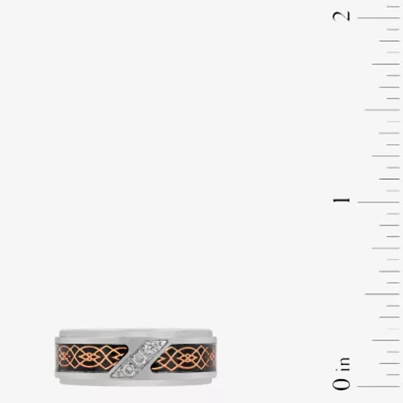 Mens 8MM 1/10 CT. T.W. Natural White Diamond Stainless Steel Wedding Band