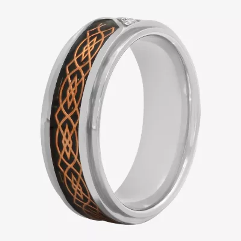 Mens 8MM 1/10 CT. T.W. Natural White Diamond Stainless Steel Wedding Band