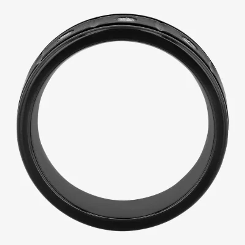 Mens 8MM 1/10 CT. T.W. Natural White Diamond Stainless Steel Wedding Band