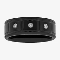 Mens 8MM 1/10 CT. T.W. Natural White Diamond Stainless Steel Wedding Band