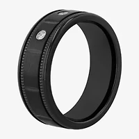 Mens 8MM 1/10 CT. T.W. Natural White Diamond Stainless Steel Wedding Band