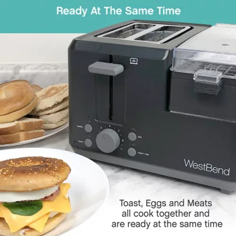 West Bend 2-Slice Toaster with Egg Cooker and Meat Warmer, in Black