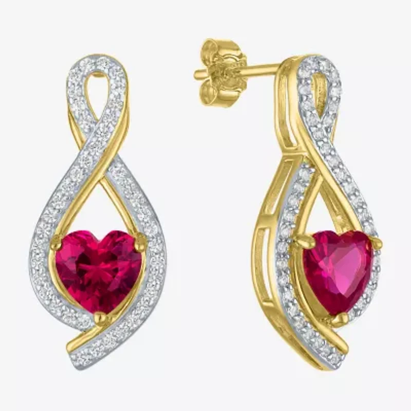 Womens Lab Created Red Ruby 14K Gold Over Silver Heart Jewelry Set