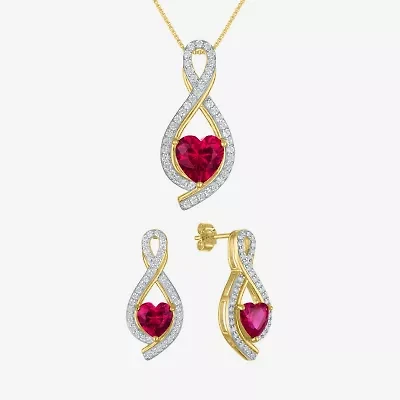 Womens Lab Created Red Ruby 14K Gold Over Silver Heart Jewelry Set