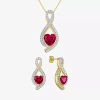 Womens Lab Created Red Ruby 14K Gold Over Silver Heart Jewelry Set