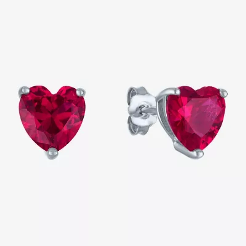 "Love" Womens Lab Created Red Ruby Sterling Silver Heart Jewelry Set