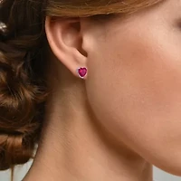 "Love" Womens Lab Created Red Ruby Sterling Silver Heart Jewelry Set