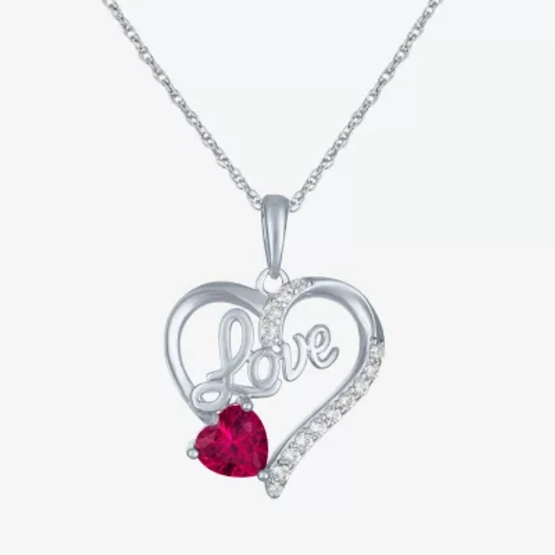 "Love" Womens Lab Created Red Ruby Sterling Silver Heart Jewelry Set