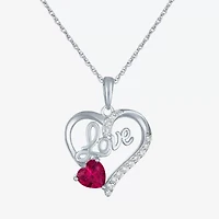 "Love" Womens Lab Created Red Ruby Sterling Silver Heart Jewelry Set