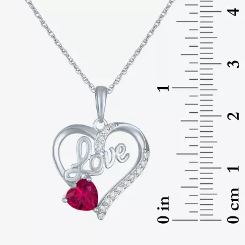 "Love" Womens Lab Created Red Ruby Sterling Silver Heart Jewelry Set