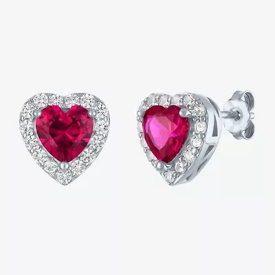 Lab Created Red Ruby Sterling Silver 10mm Heart Stud Earrings