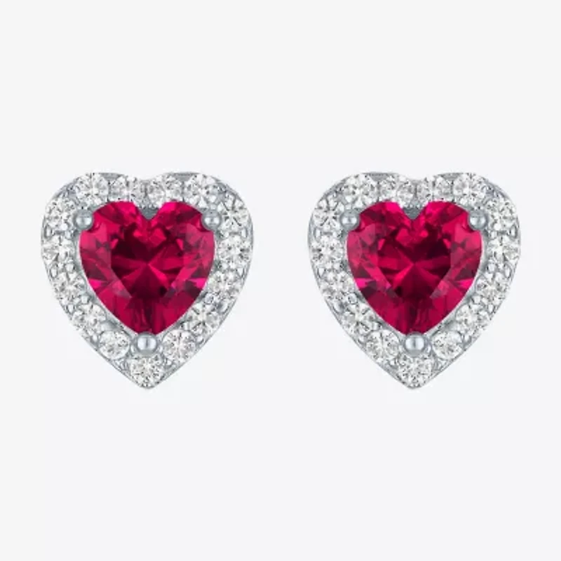 Lab Created Red Ruby Sterling Silver 10mm Heart Stud Earrings