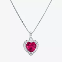 Womens Lab Created Red Ruby Sterling Silver Heart 18 Inch Pendant Necklace