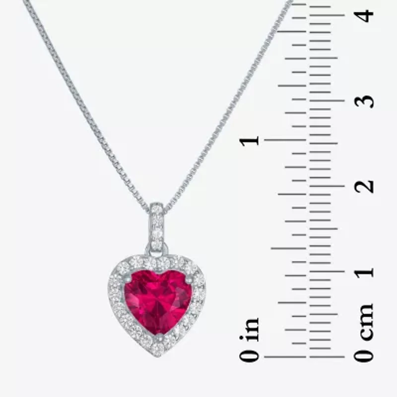 Womens Lab Created Red Ruby Sterling Silver Heart 18 Inch Pendant Necklace