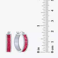 Womens Lab Created Red Ruby Sterling Silver 19mm Hoop Earrings