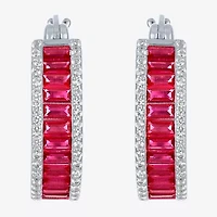 Womens Lab Created Red Ruby Sterling Silver 19mm Hoop Earrings